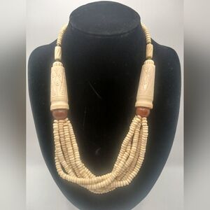 Vintage 1980'S multi-strand, carved bone bead necklace, 10.5" Long